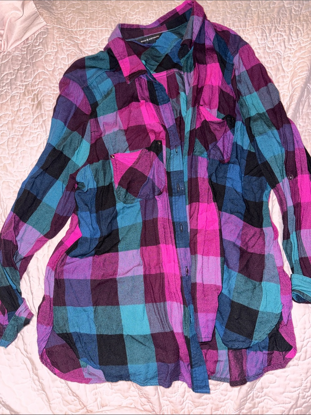 Rock & Republic Plaid Button-Down in Pink, Blue & Purple